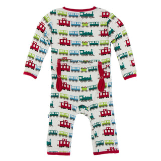 KicKee Pants Natural Toy Train Coverall with Zipper, KicKee Pants, All Things Holiday, Christmas, Christmas Coverall, Christmas Pajama, Christmas Pajamas, CM22, Coverall, Coverall with Zipper