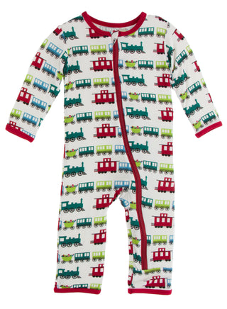 KicKee Pants Natural Toy Train Coverall with Zipper, KicKee Pants, All Things Holiday, Christmas, Christmas Coverall, Christmas Pajama, Christmas Pajamas, CM22, Coverall, Coverall with Zipper