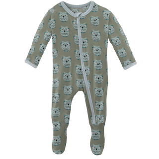 KicKee Pants Silver Sage Wise Owls Footie with Zipper, KicKee Pants, cf-size-0-3-months, cf-size-3-6-months, cf-type-footie, cf-vendor-kickee-pants, CM22, Footie, Footie with Zipper, KicKee, 