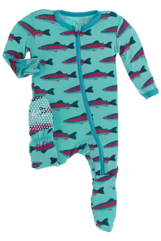 KicKee Pants Glass Rainbow Trout Footie with Zipper, KicKee Pants, Footie with Zipper, KicKee, KicKee Footie with Zipper, KicKee Pants, KicKee Pants Fish and Wildlife, KicKee Pants Footie, Ki