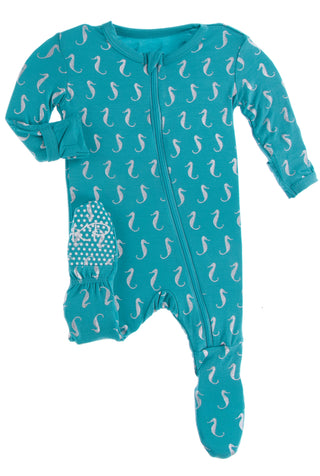 KicKee Pants Neptune Mini Seahorses Footie with Zipper, KicKee Pants, Footie with Zipper, KicKee, KicKee Footie with Zipper, KicKee Pants, KicKee Pants Fish and Wildlife, KicKee Pants Footie,