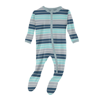 KicKee Pants Sport Stripe Footie with Zipper, KicKee Pants, cf-size-6-9-months, cf-type-footie, cf-vendor-kickee-pants, CM22, Footie, Footie with Zipper, KicKee, KicKee Footie, KicKee Footie 