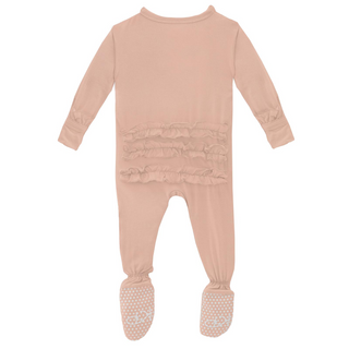 KicKee Pants Solid Peach Blossom Classic Ruffle Footie with Zipper, KicKee Pants, cf-size-6-9-months, cf-type-footie, cf-vendor-kickee-pants, CM22, Footie, Footie with Zipper, KicKee, KicKee 