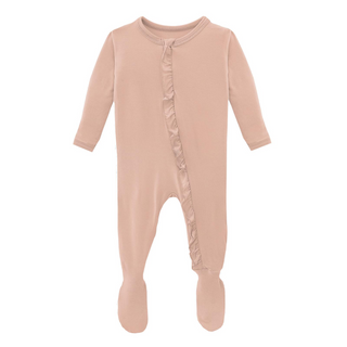 KicKee Pants Solid Peach Blossom Classic Ruffle Footie with Zipper, KicKee Pants, cf-size-6-9-months, cf-type-footie, cf-vendor-kickee-pants, CM22, Footie, Footie with Zipper, KicKee, KicKee 