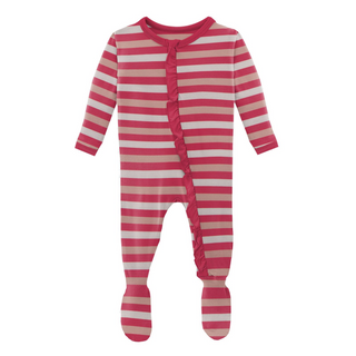 KicKee Pants Hopscotch Stripe Classic Ruffle Footie with Zipper, KicKee Pants, cf-size-0-3-months, cf-size-6-9-months, cf-type-footie, cf-vendor-kickee-pants, CM22, Footie, Footie with Zipper