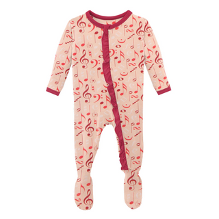 KicKee Pants Peach Blossom Music Class Classic Ruffle Footie with Zipper, KicKee Pants, cf-size-0-3-months, cf-size-3-6-months, cf-size-6-9-months, cf-type-footie, cf-vendor-kickee-pants, CM2