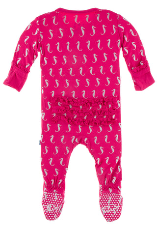 KicKee Pants Prickly Pear Mini Seahorses Classic Ruffle Footie with Zipper, KicKee Pants, Classic Ruffle Footie, Classic Ruffle Footie with Zipper, Footie with Zipper, KicKee, KicKee Footie w