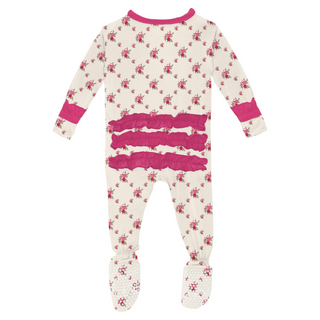 KicKee Pants Natural Rose Trellis Classic Ruffle Footie with Zipper, KicKee Pants, cf-size-0-3-months, cf-type-footie, cf-vendor-kickee-pants, Classic Ruffle Footie with Zipper, Footie with Z