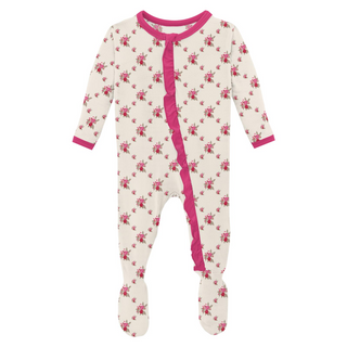 KicKee Pants Natural Rose Trellis Classic Ruffle Footie with Zipper, KicKee Pants, cf-size-0-3-months, cf-type-footie, cf-vendor-kickee-pants, Classic Ruffle Footie with Zipper, Footie with Z