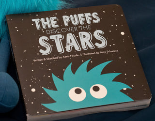 KicKee Pants The Puffs Discover the Stars Board Book, KicKee Pants, Alien Stuffed Animal, Blue the Puff, Board Book, CM22, KicKee, KicKee Pants, KicKee Pants Astronomy, KicKee Pants Board Boo