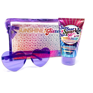 Sunshine & Glitter Rainbow Party Cake Travel Ready Gift Set, Sunshine & Glitter, cf-type-sunscreen, cf-vendor-sunshine-&-glitter, glitter, Glitter Sunscreen, mermaid, Rainbow Party Cake, Sea 