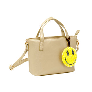 Zomi Gems Leather Tote Bag w/Charm - Gold w/Smiley, Zomi Gems, cf-type-handbags, cf-vendor-zomi-gems, CM22, Gold Glitter, Handbag, Leather Tote Bag, Purse, Tiny Treats, Tote Bag w/Charm, Zomi