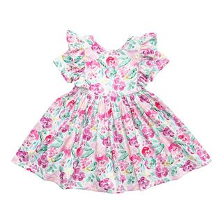 Mila & Rose Watercolor Blooms S/S Ruffle Twirl Dress, Mila & Rose, cf-size-2t, cf-type-dress, cf-vendor-mila-&-rose, CM22, Dress, Easter, Easter Dress, Mila & Rose, Mila & Rose Bunny, Mila & 