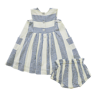 Pink Chicken Baby Courtina Dress Set - Antique White / Navy Column Stripe, Pink Chicken, Antique White / Navy Column Stripe, Easter / Spring Dresses, Pink Chicken, Pink Chicken Baby Courtina 