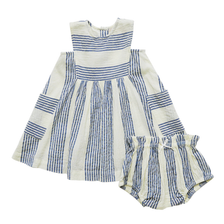 Pink Chicken Baby Courtina Dress Set - Antique White / Navy Column Stripe, Pink Chicken, Antique White / Navy Column Stripe, Easter / Spring Dresses, Pink Chicken, Pink Chicken Baby Courtina 