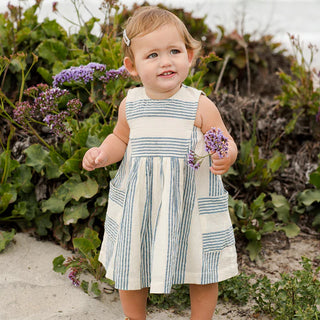 Pink Chicken Baby Courtina Dress Set - Antique White / Navy Column Stripe, Pink Chicken, Antique White / Navy Column Stripe, Easter / Spring Dresses, Pink Chicken, Pink Chicken Baby Courtina 