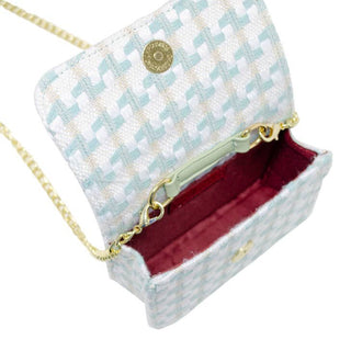 Zomi Gems Tweed Pearl Bow Handle Purse- Blue, Zomi Gems, Bow Handbag, Handbag, Purse, Tiny Treats, Tweed Handbag, Tweed Purse, Zomi Gems, Zomi Gems Handbag, Zomi Gems Purse, Zomi Gems Tweed P