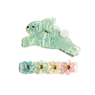 Lilies & Roses Hop Bunny Alligator Clip Set - Mint Satin, Lilies & Roses, cf-type-hair-claws-&-clips, cf-vendor-lilies-&-roses, Clip Set, Clippie, Clippie Set, Easter, Easter Basket Ideas, Ea