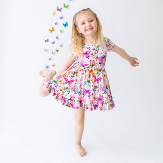 Posh Peanut Watercolor Butterfly Short Sleeve Ruffled Twirl Dress, Posh Peanut, Posh Peanut, Posh Peanut Short Sleeve Ruffled Twirl Dress, Posh Peanut Twirl Dress, PPSS23, Ruffled Twirl Dress