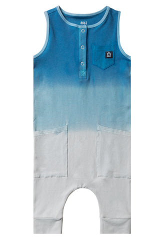 RAGS Tank Henley Capri Chest & Hip Pocket Rag Romper Dip-Dye - French Blue & Arona, RAGS, CM22, MovingSummer2022, RAGS, RAGS Dip Dye, RAGS French Blue & Arona, Rags Romper, RAGS Tank Capri Hi