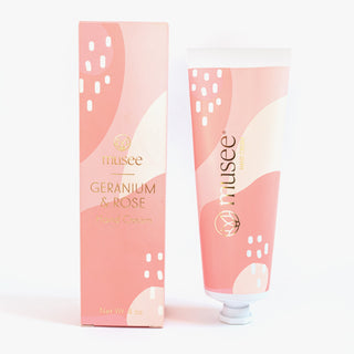 Musee Geranium + Rose Hand Cream, Musee, cf-type-hand-cream, cf-vendor-musee, Ethically sourced, Hand Lotion, Made in the USA, Musee, Musee Bath, Musee Geranium + Rose Hand Cream, Musee Hand 