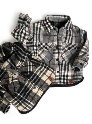 Little Bipsy Flannel Shacket - Ash, Little Bipsy Collection, Ash, CM22, Daddy + Me, Daddy and Me, Flannel, Flannel Shacket, Hooded Flannel, JAN23, Little Bipsy, Little Bipsy Collection, Littl