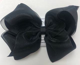 XLarge Grosgrain with Sheer Overlay Hair Bow on Clippie - Black, Wee Ones, Alligator Clip, Alligator Clip Hair Bow, Clippie, Hair Bow, Wee ones, Wee Ones Hair Bow, Hair Bow - Basically Bows &