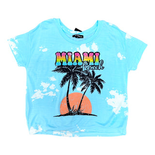 FBZ Miami Aqua Bleach S/S Tee, Flowers By Zoe, cf-size-5, cf-size-6, cf-size-large-10-12, cf-type-shirts-&-tops, cf-vendor-flowers-by-zoe, Crop Top, FBZ, Flowers By Zoe, Global Love, Miami, T