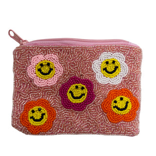 Beaded Smiley Flower Zipper Pouch, Basically Bows & Bowties, Beaded Coin Purse, EB Girls, Smiley, Smiley Face, Stocking Stuffer, Stocking Stuffers, Zipper Pouch, Coin Purse - Basically Bows &