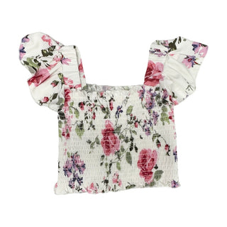 Tweenstyle by Stoopher Ivory Rose Floral Smocked Crop Top w/Ruffle Sleeve, Tweenstyle, Boxy Tee, cf-size-12, cf-type-top, cf-vendor-tweenstyle, Crop Top, Ivory Rose Floral, Smocked Crop Top w