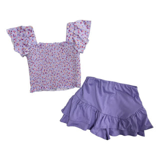 Tweenstyle by Stoopher Lavender Confetti Print Smocked Crop Top w/Flutter Sleeve, Tweenstyle, Boxy Tee, cf-size-12, cf-type-top, cf-vendor-tweenstyle, Crop Top, Lavender Confetti, Smocked Cro