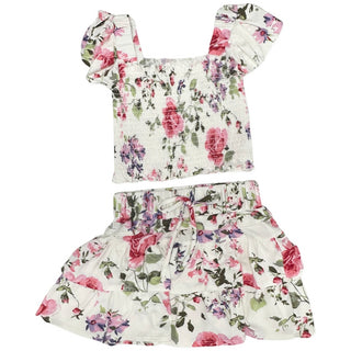 Tweenstyle by Stoopher Ivory Rose Floral Smocked Crop Top w/Ruffle Sleeve, Tweenstyle, Boxy Tee, cf-size-12, cf-type-top, cf-vendor-tweenstyle, Crop Top, Ivory Rose Floral, Smocked Crop Top w