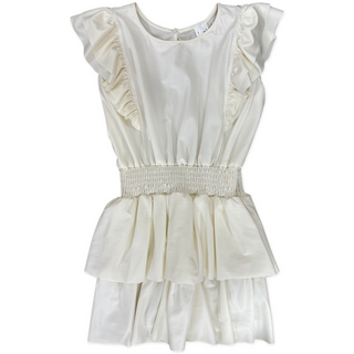 Tru Luv Off White Ruffle Sleeve Elasticized Waist Ruffle Skirt Dress, Little Mass, cf-size-10, cf-size-14, cf-size-8, cf-type-dress, cf-vendor-little-mass, Dress, JAN23, Little Mass, Made in 