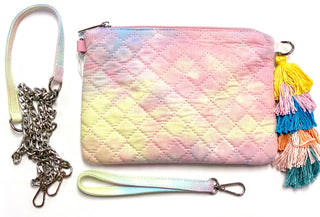 Bari Lynn Rainbow Quilted Crossbody/Clutch with Tassel - Pastel Tie Dye, Bari Lynn, Bari Lynn, Bari Lynn Crossbody Bag, Bari Lynn Pastel Tie Dye Rainbow Quilted Crossbody/Clutch with Tassel, 