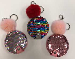 Bari Lynn Reversible Sequin Mirror Keychain, Bari Lynn, Bari Lynn, Bari Lynn Compact Mirror, Bari Lynn reversible sequin compact mirror, fur Pom, gift, reversible sequin, reversible sequins, 