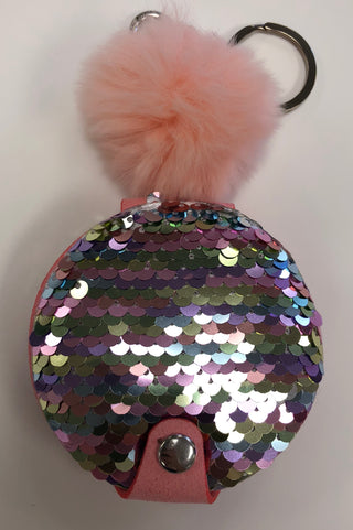 Bari Lynn Reversible Sequin Mirror Keychain, Bari Lynn, Bari Lynn, Bari Lynn Compact Mirror, Bari Lynn reversible sequin compact mirror, fur Pom, gift, reversible sequin, reversible sequins, 