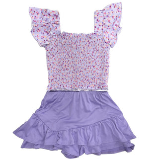 Tweenstyle by Stoopher Lavender Confetti Print Smocked Crop Top w/Flutter Sleeve, Tweenstyle, Boxy Tee, cf-size-12, cf-type-top, cf-vendor-tweenstyle, Crop Top, Lavender Confetti, Smocked Cro