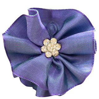 Taffeta Flower w/Crystal Flower on Clippie (8 Colors), Wee Ones, cf-size-brown, cf-size-fruit-punch, cf-size-green, cf-size-light-pink, cf-size-mauve, cf-size-periwinkle, cf-type-hair-bow, cf