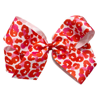 Red & Pink Leopard Hair Bow on Clippie, Basically Bows & Bowties, Basically Bows & Bowties, basically bows and bowties hair bow xlarge, Hair Bow, Hair Bows, Made in the USA, Red & Pink Leopar