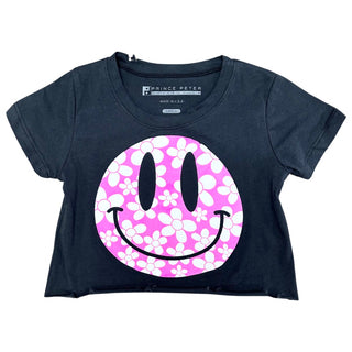 Prince Peter Tween Floral Happy Face Distressed Crop Tee, Prince Peter Collection, Crop Tee, Distressed, Distressed Crop Tee, Floral Happy Face, Happy Face, Prince Peter, Prince Peter Collect