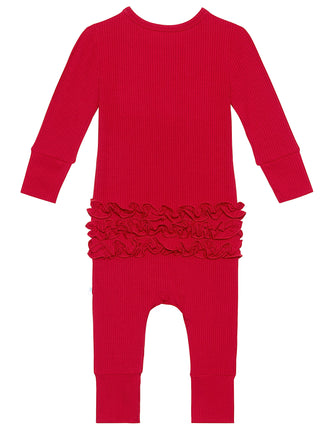 Posh Peanut Solid Ribbed Crimson L/S Ruffled Henley Romper, Posh Peanut, cf-size-0-3-months, cf-size-3-6-months, cf-size-6-9-monmths, cf-size-9-12-months, cf-type-romper, cf-vendor-posh-peanu