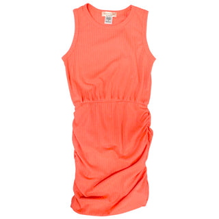 Tweenstyle Solid Jersey Racerback Ruched Dress in Neon Coral, Tweenstyle, cf-size-14, cf-size-8, cf-type-dresses, cf-vendor-tweenstyle, Dress, Made in the USA, Neon Coral, Racerback dress, Ru