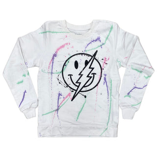 Prince Peter Tween Happy Face Splatter Sweatshirt - White, Prince Peter Collection, cf-size-large-10, cf-type-sweatshirt, cf-vendor-prince-peter-collection, Prince Peter, Prince Peter Collect