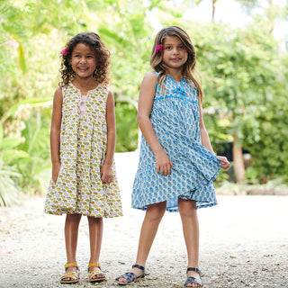 Pink Chicken Jade Dress - Sky Block Floral Print, Pink Chicken, Blue Floral Block Print, Easter / Spring Dresses, Pink Chicken, Pink Chicken Jade Dress, Pink Chicken Jade Dress - Blue Floral 