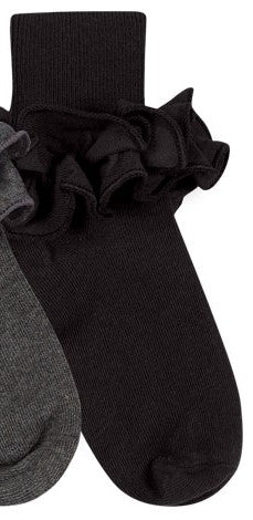 Jefferies Misty Ruffle Turn Cuff Sock, Jefferies Socks, Back to School, Black Socks, cf-size-infant-shoe-size-1-4, cf-size-medium-shoe-size-12-6, cf-size-newborn-shoe-size-0-1, cf-size-small-