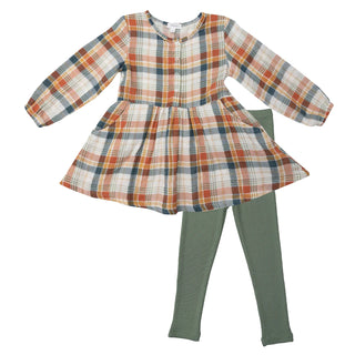 Angel Dear Muslin Plaid Drop Waist Dress & Rib Legging Set, Angel Dear, 2pc Outfit, angel Dear, Angel Dear 2pc Outfit, Angel Dear Drop Waist Dress & Rib Legging Set, Angel Dear Fall 2022, Ang