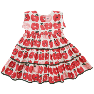 Pink Chicken Apple Stamp Girls Peachy Dress, Pink Chicken, Apple dress, Back to School, Big Girls Clothing, Dress, Dress for Girls, Dresses for Girls, Little Girls Clothing, Little Girls Dres