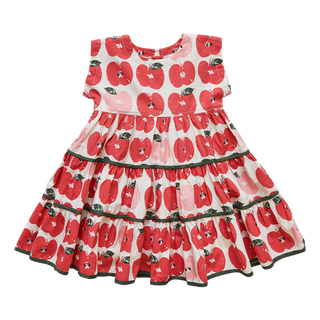 Pink Chicken Apple Stamp Girls Peachy Dress, Pink Chicken, Apple dress, Back to School, Big Girls Clothing, Dress, Dress for Girls, Dresses for Girls, Little Girls Clothing, Little Girls Dres