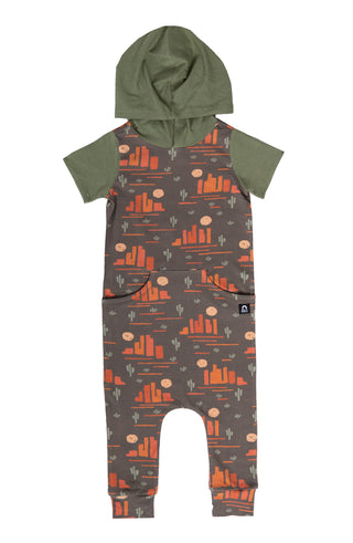 RAGS Short Sleeve Hooded Faux Pocket Rag Romper - Desert Night Landscape - Taupe, RAGS, cf-size-12-18-months, cf-size-18-24-months, cf-size-2t, cf-size-3-6-months, cf-size-6-12-months, cf-typ