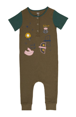 RAGS S/S Henley Rag Romper - Wild Bird, RAGS, cf-size-12-18-months, cf-size-18-24-months, cf-size-2t, cf-size-3-4y, cf-size-3-6-months, cf-size-6-12-months, cf-type-romper, cf-vendor-rags, CM